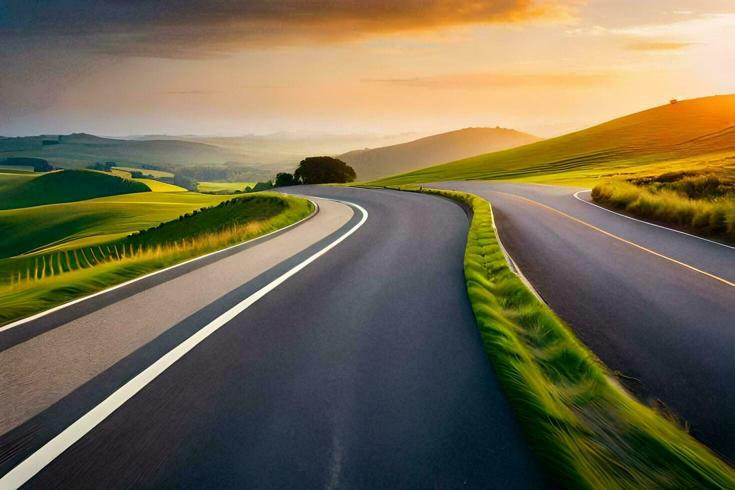a long winding road in the countryside. AI-Generated photo