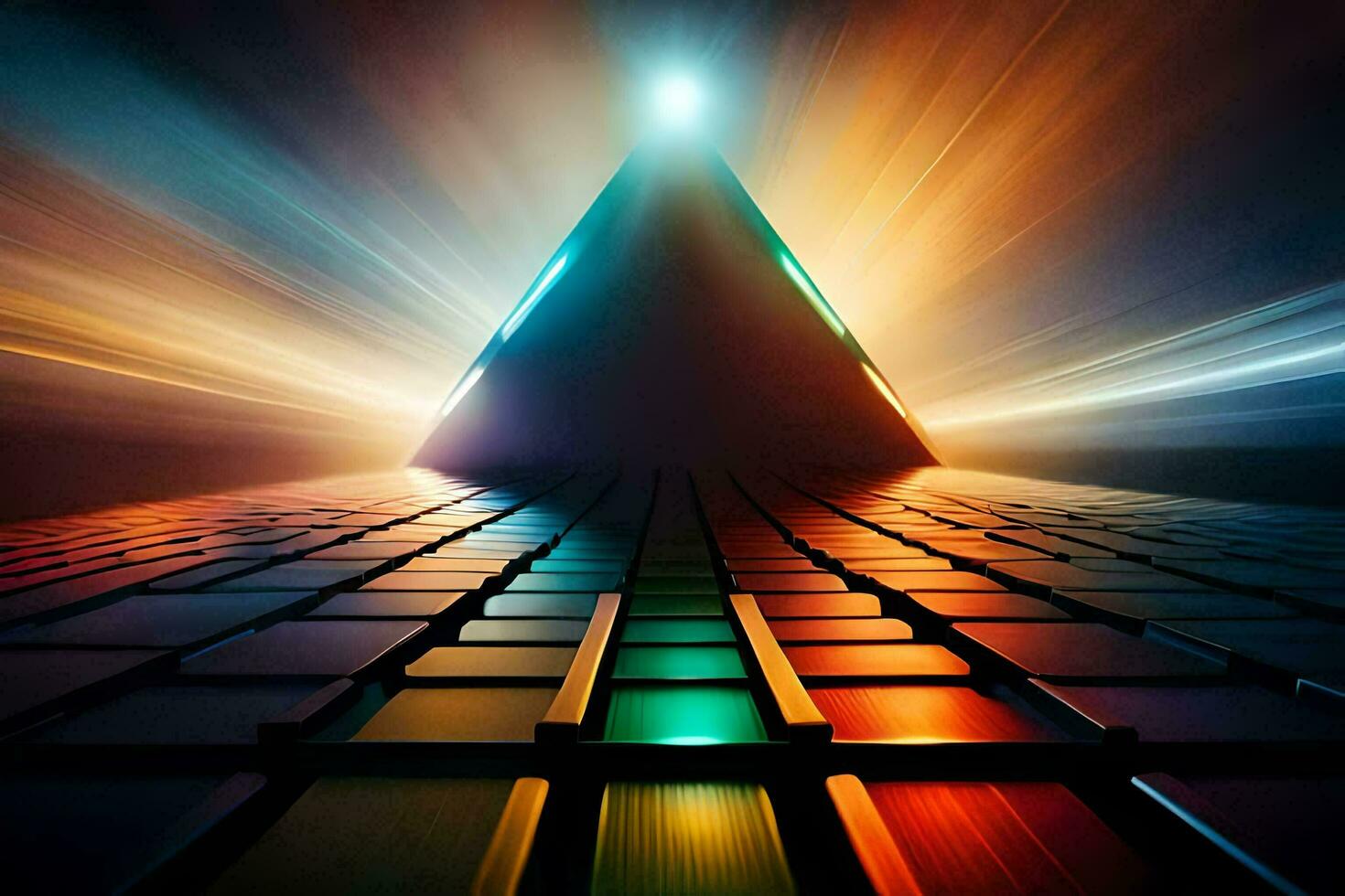 a pyramid with bright lights and a bright light. AI-Generated photo
