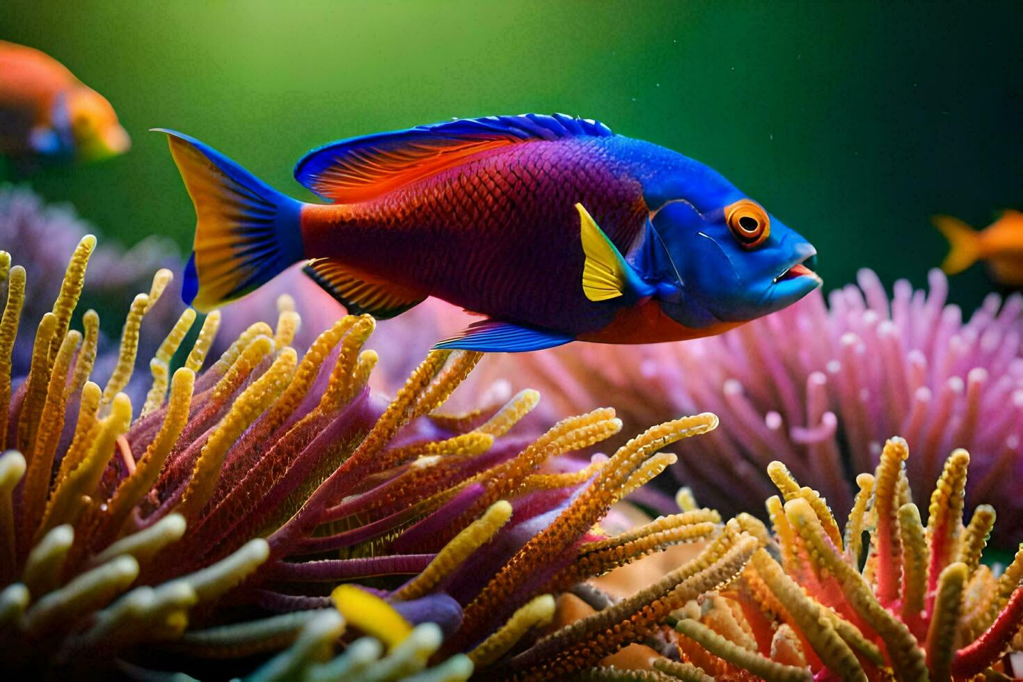 a colorful fish swimming in an underwater reef. AI-Generated photo