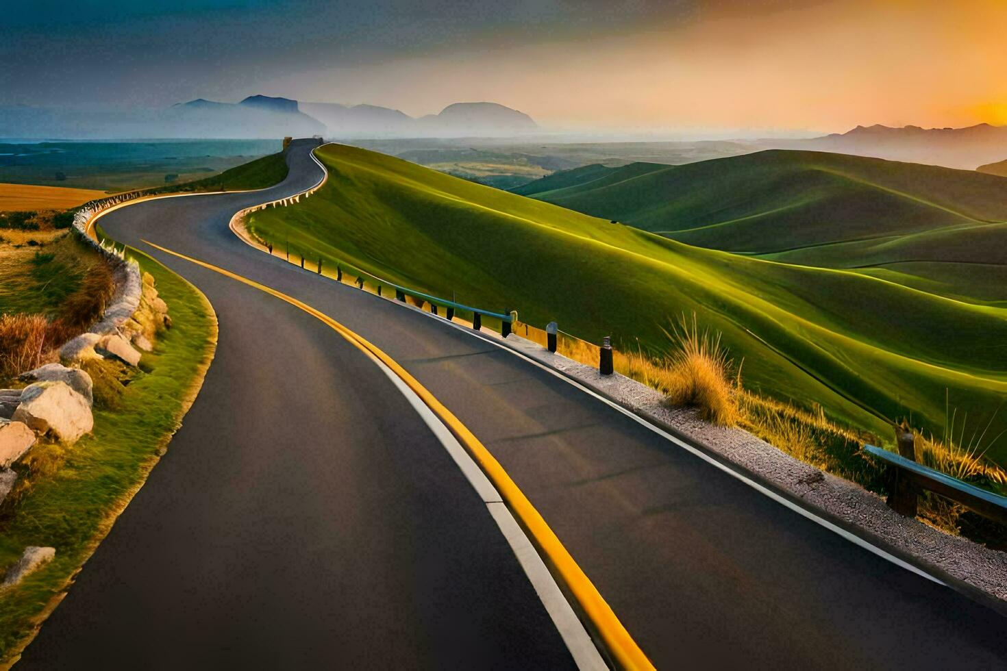 the road to the sunset. AI-Generated photo