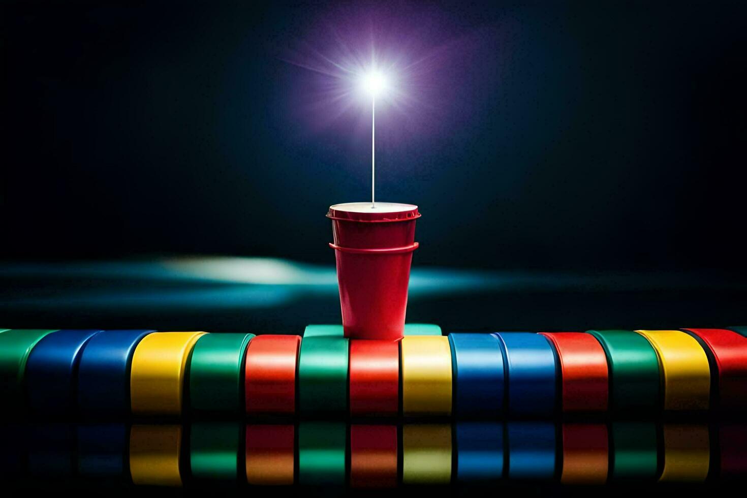 a red cup with a light on top of it. AI-Generated photo