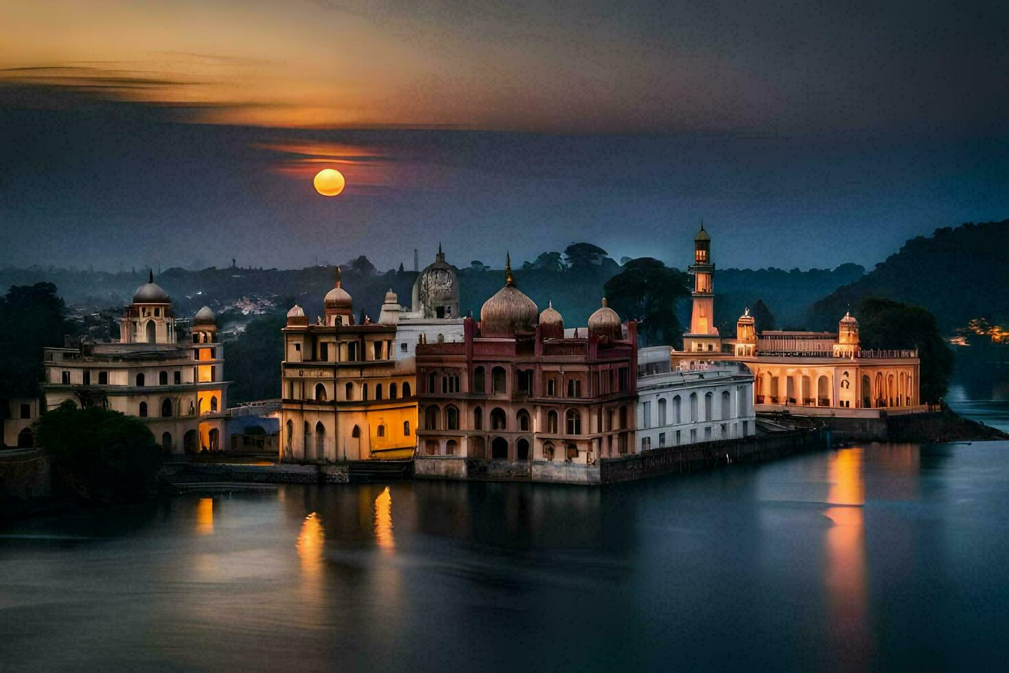 the city of udaipur in india at dusk. AI-Generated photo