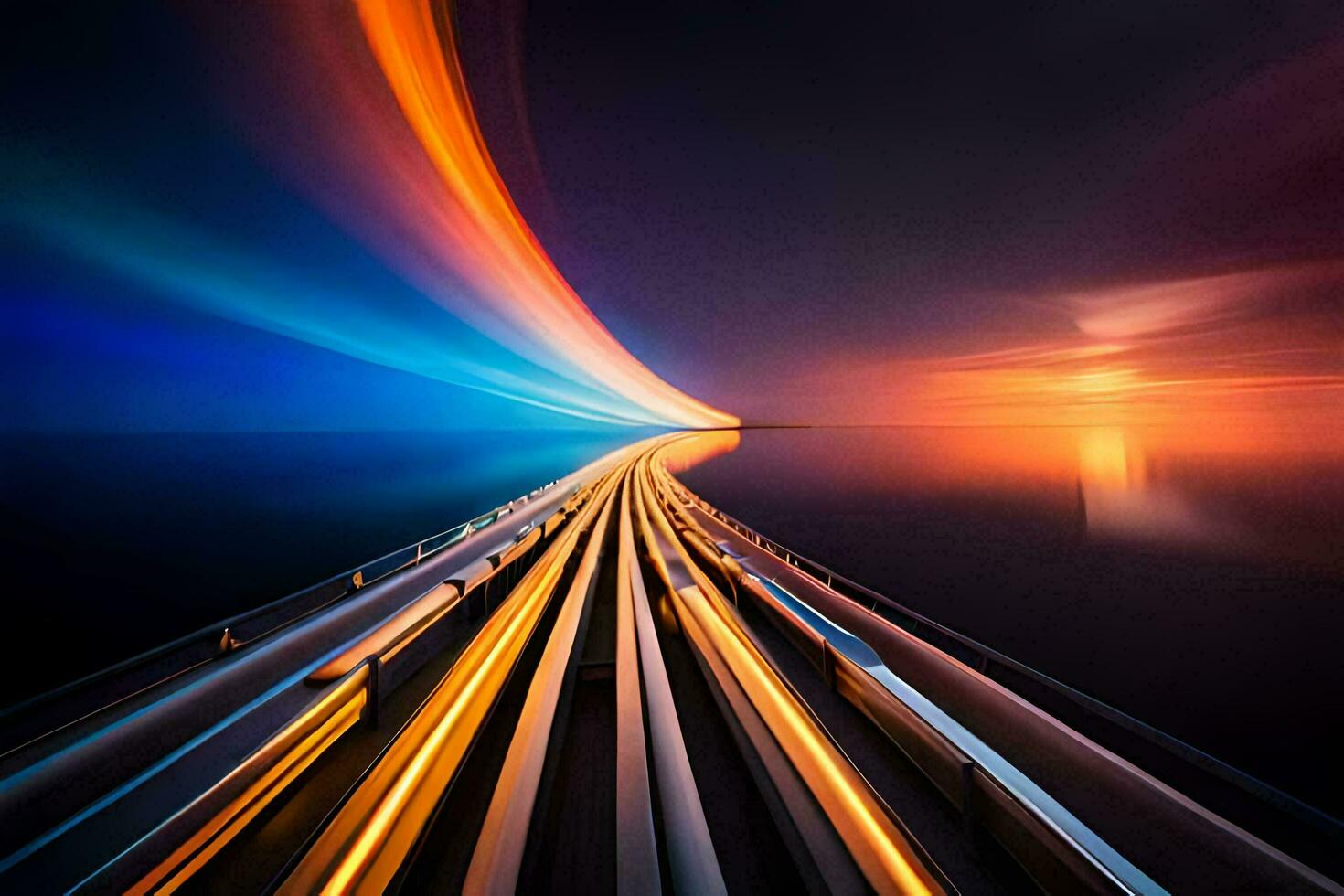 a long exposure photograph of a train track. AI-Generated photo