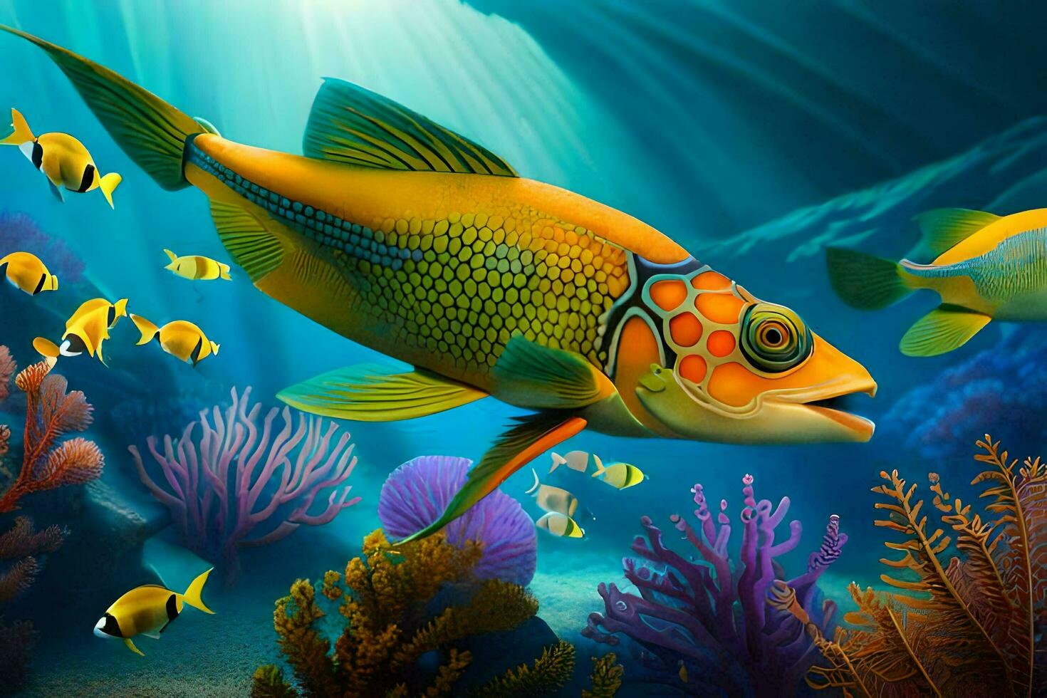 fish in the ocean with coral reefs and fish. AI-Generated photo