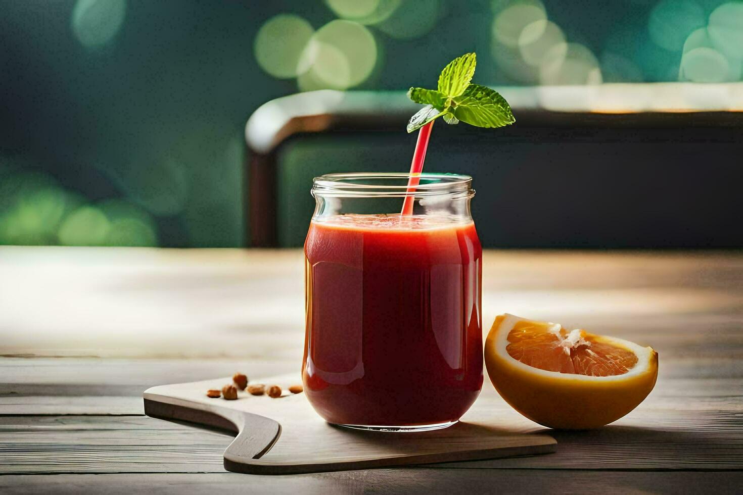 a glass of juice with an orange slice and mint. AI-Generated photo