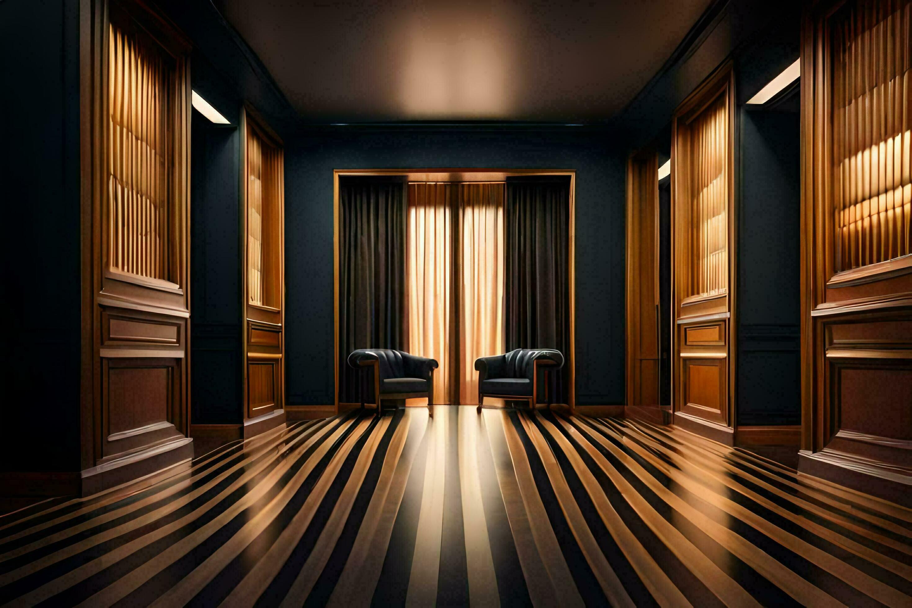 a hallway with black and white striped floors. AIGenerated 33374999 Stock Photo at Vecteezy
