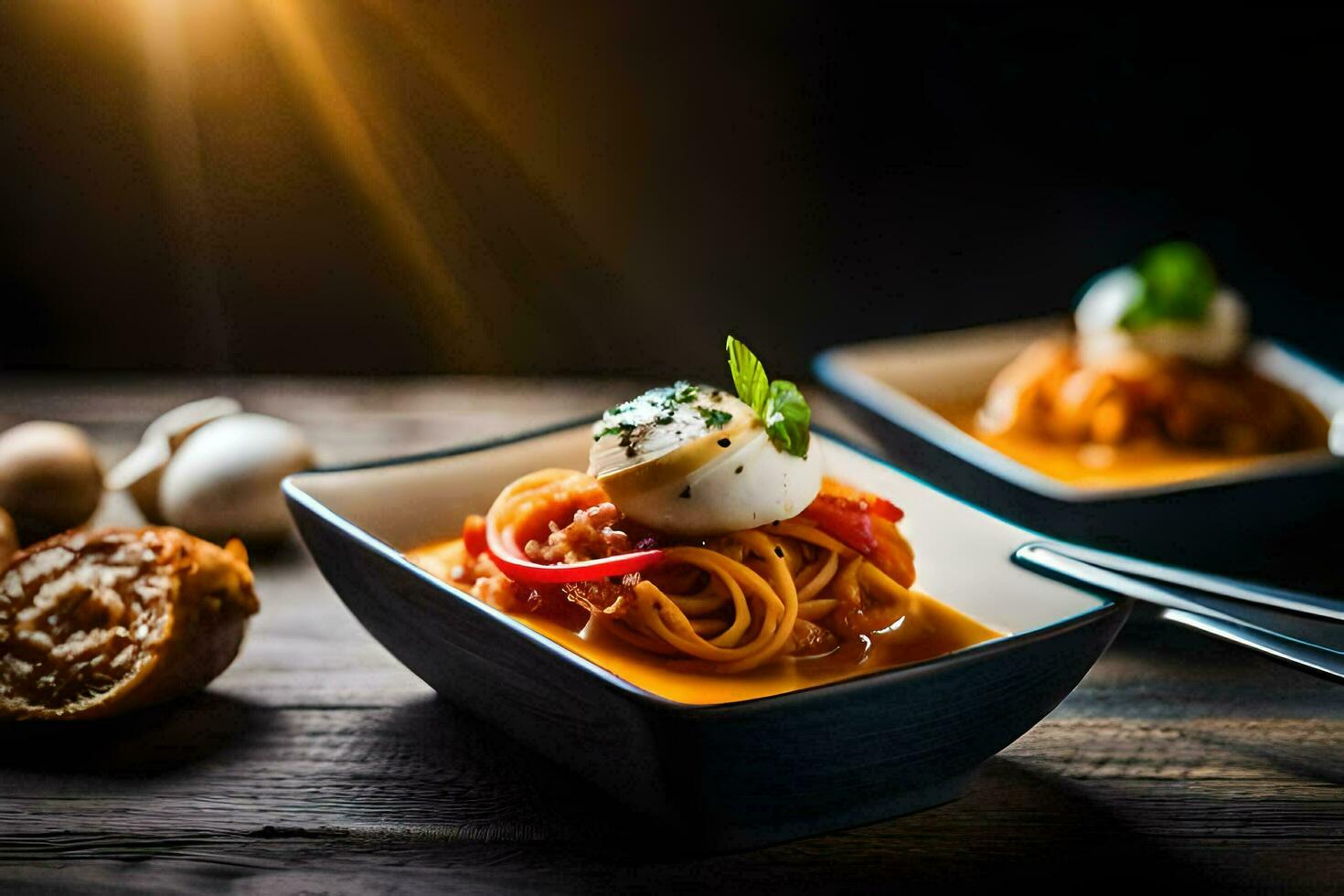 spaghetti with tomato sauce and cheese in a bowl. AI-Generated photo