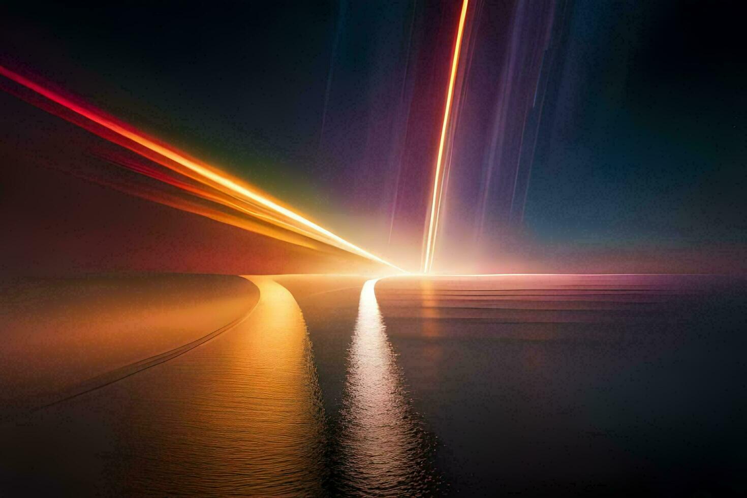 a long exposure photograph of a bright light shining on the water. AI-Generated photo