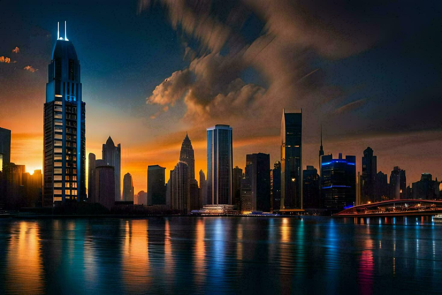 the city skyline at sunset in dubai. AI-Generated photo
