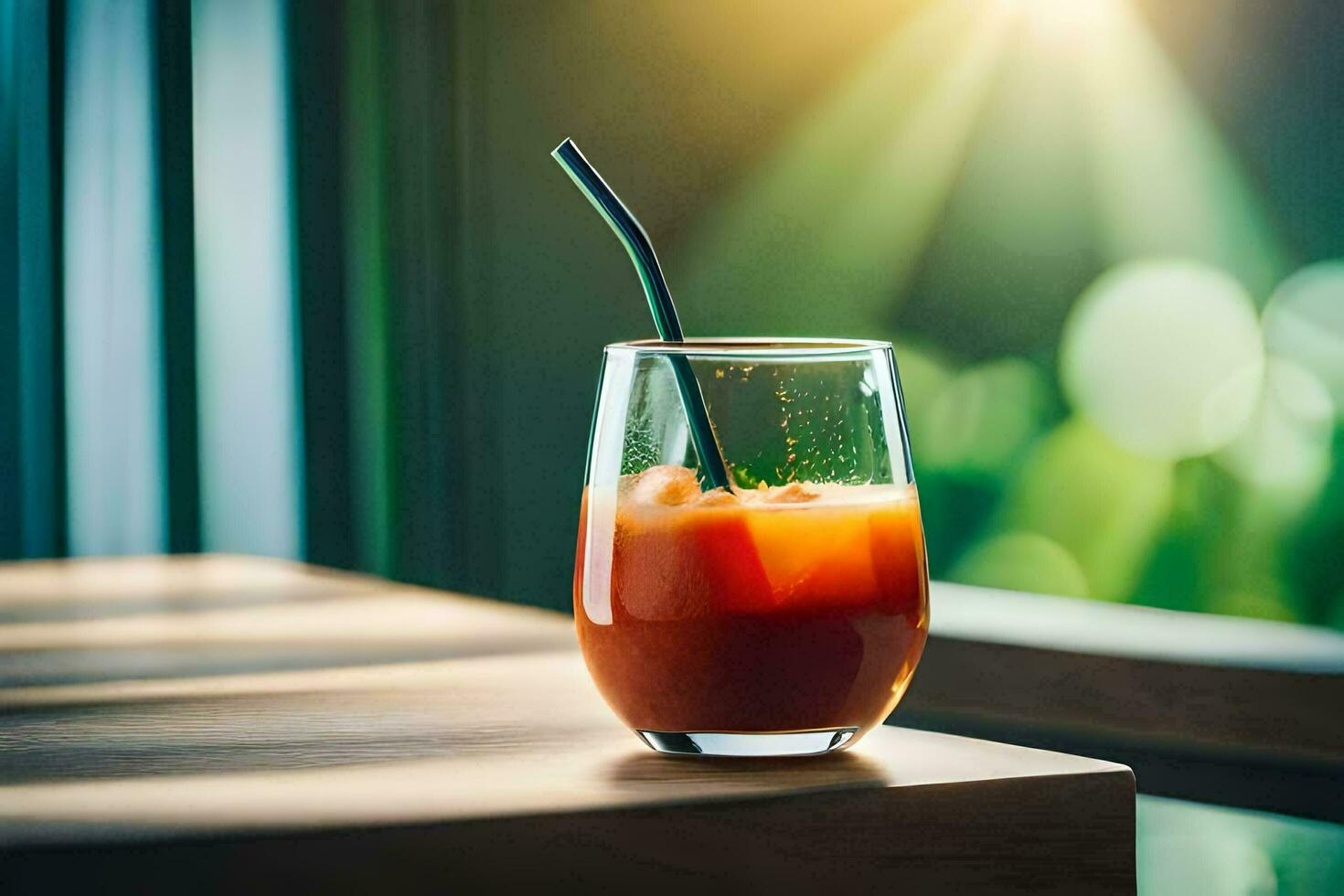 a glass of tomato juice with a straw. AI-Generated photo