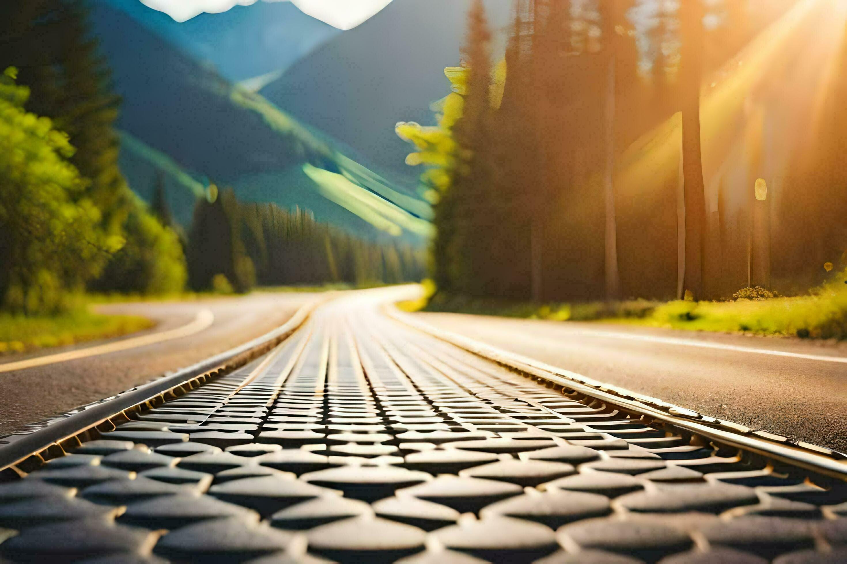 a road with a train track in the middle. AIGenerated 33376227 Stock Photo at Vecteezy