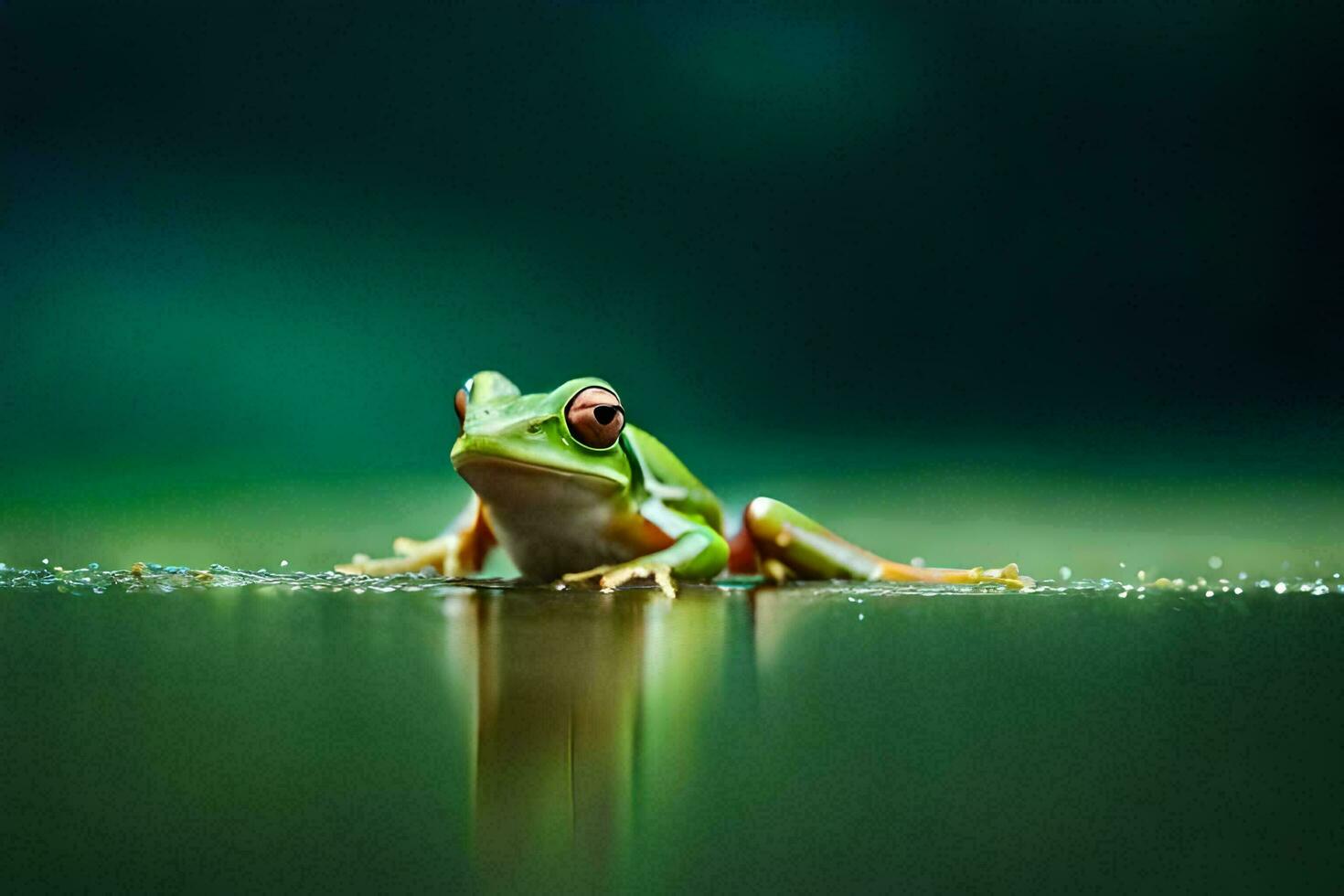 a frog sitting on the water surface in the dark. AI-Generated photo