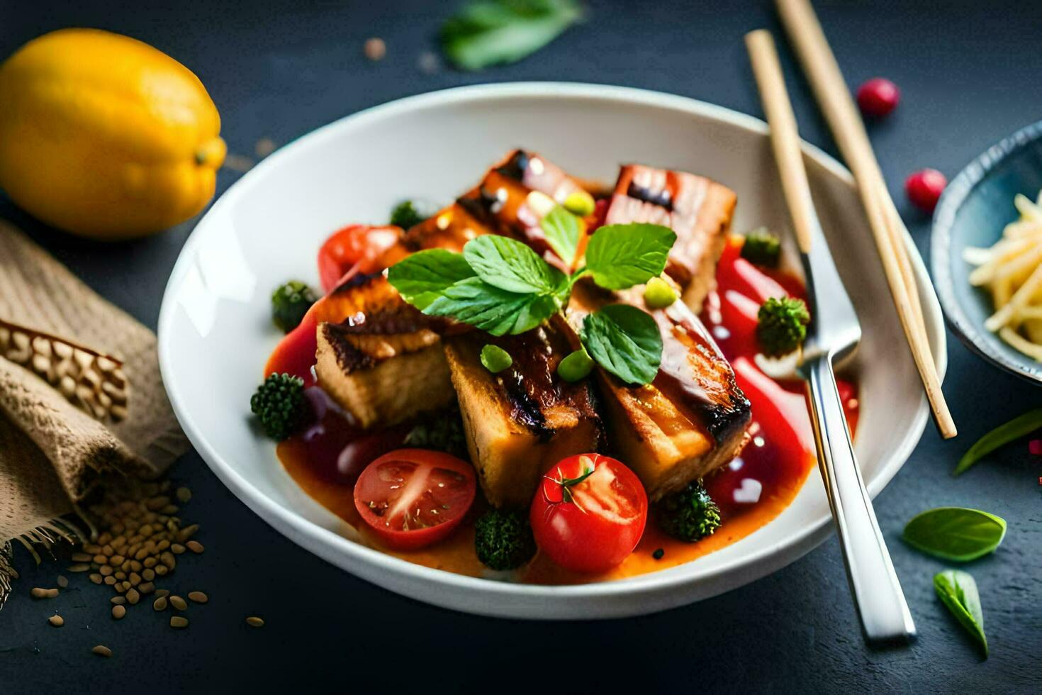 chicken and vegetables in a bowl. AI-Generated photo