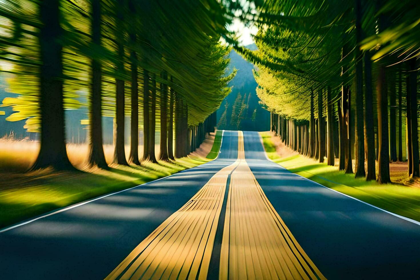 a long road with trees in the background. AI-Generated photo