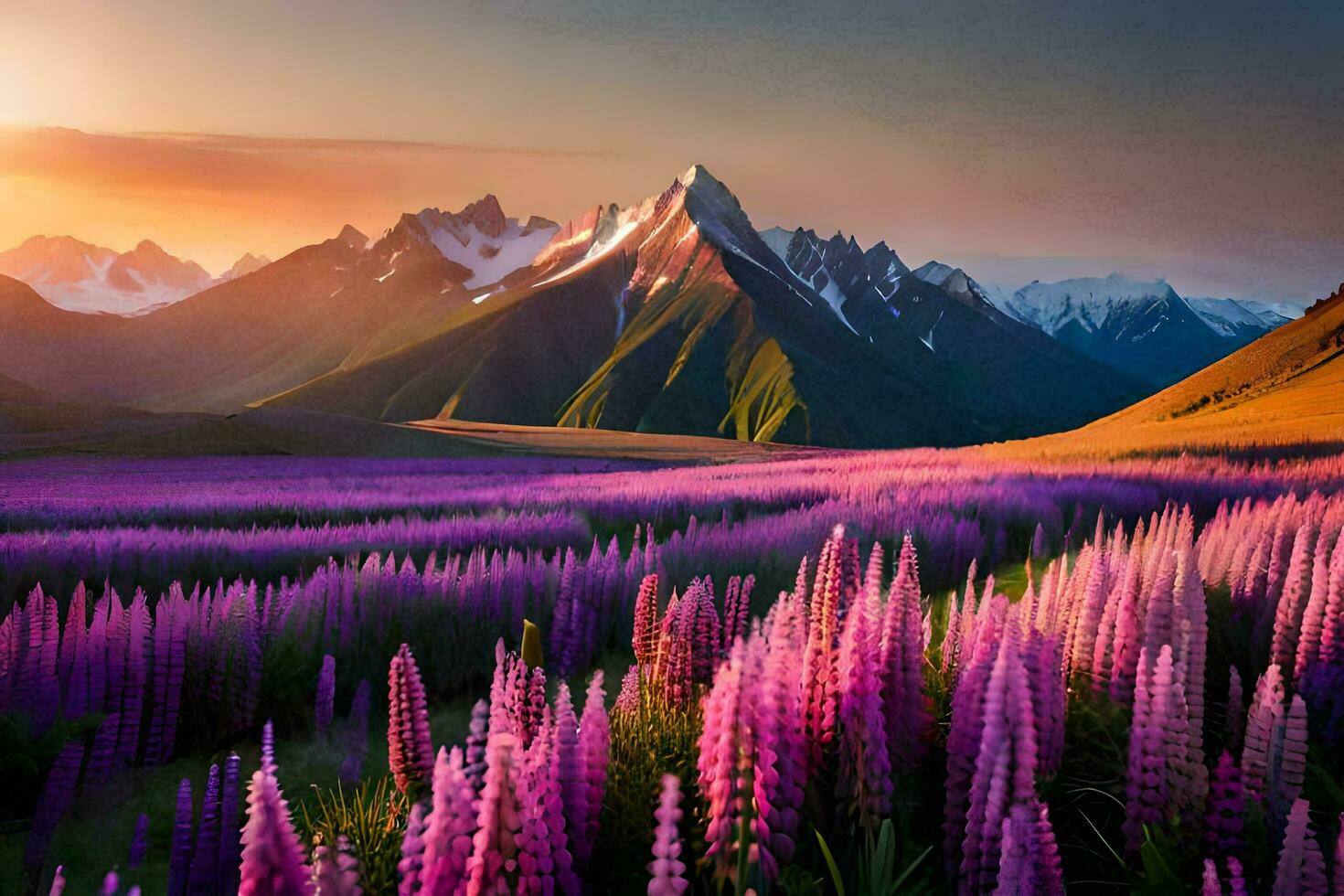 the lupine flowers are in full bloom in the mountains. AI-Generated photo