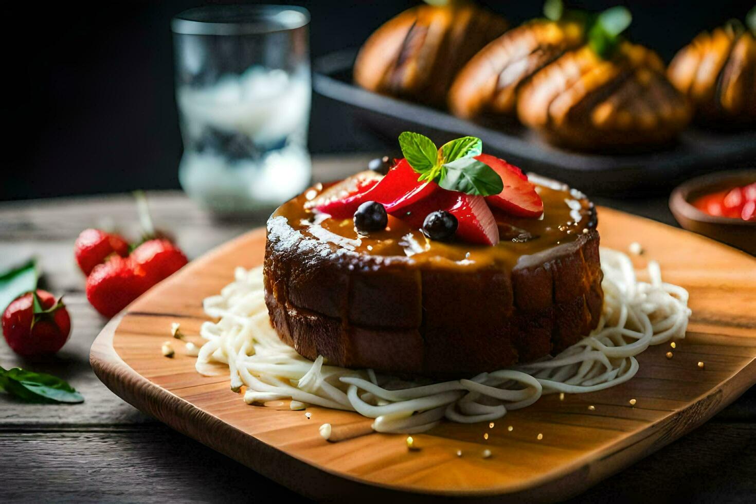 a cake with strawberries and strawberries on top. AI-Generated photo
