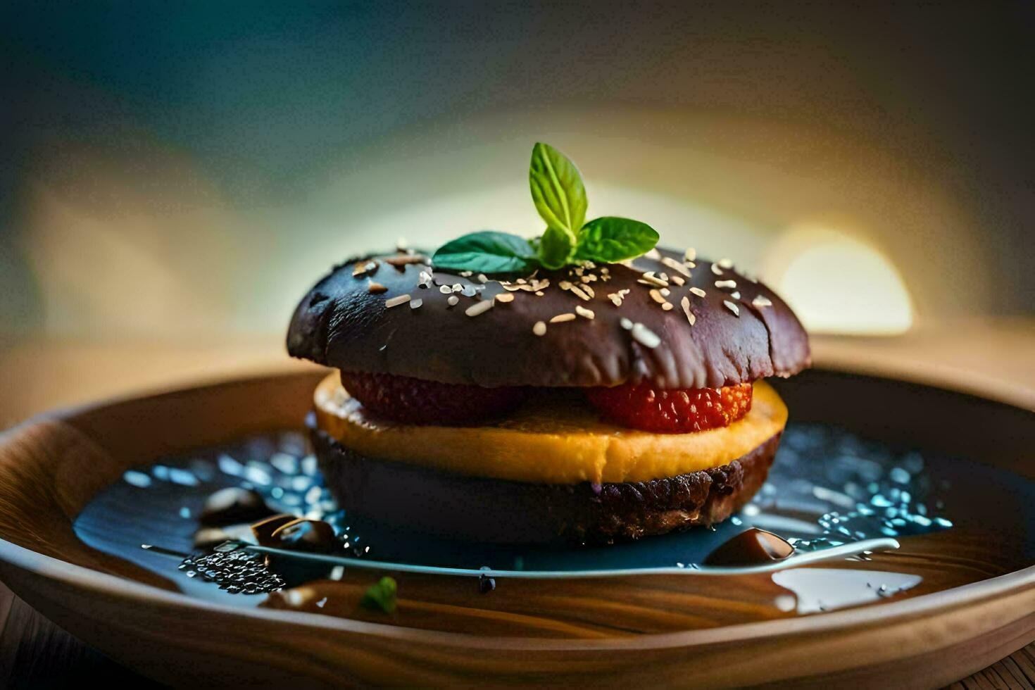 a chocolate covered strawberry sandwich on a plate. AI-Generated photo