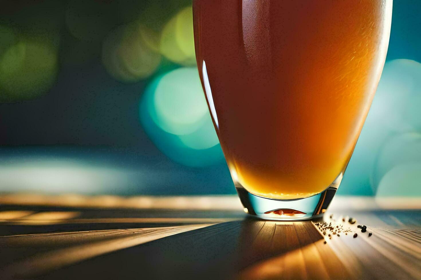 a glass of beer on a table. AI-Generated photo