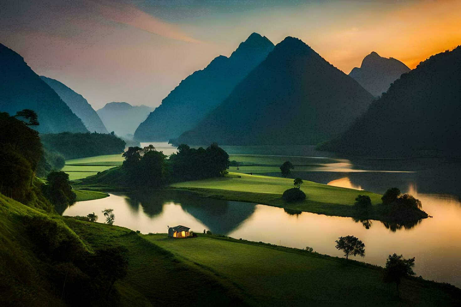 photo wallpaper mountains, the sky, water, the landscape, vietnam. AI-Generated