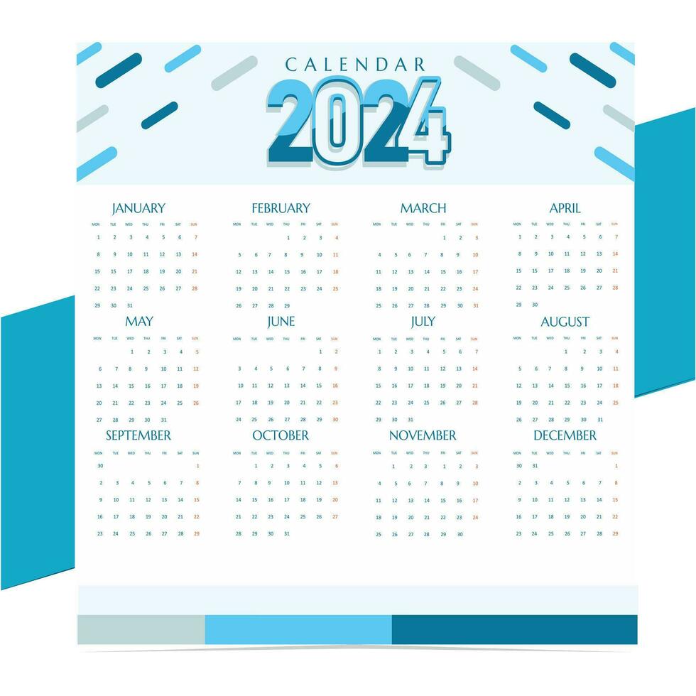 Free vector stylish white and blue 2024 new year calendar template design