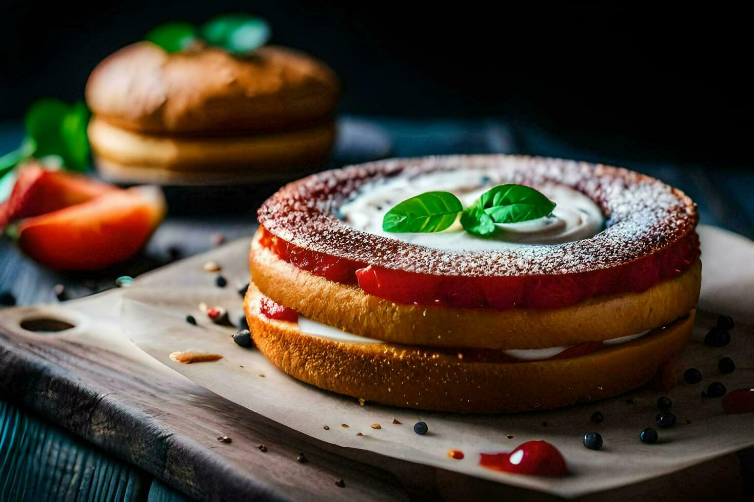 un fresa pastel con crema y fresas generado por ai foto