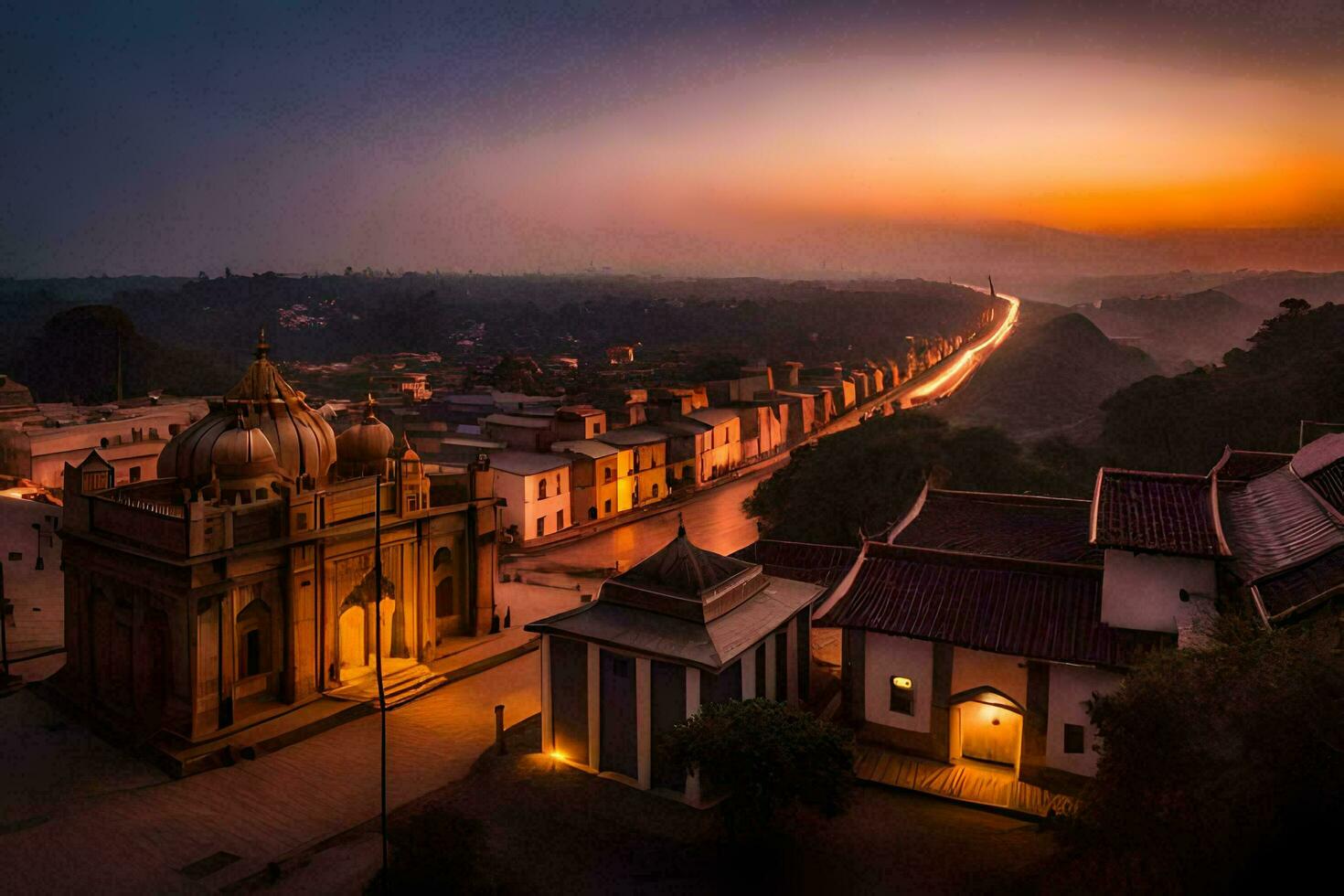 el puesta de sol terminado el ciudad de Calcuta. generado por ai foto