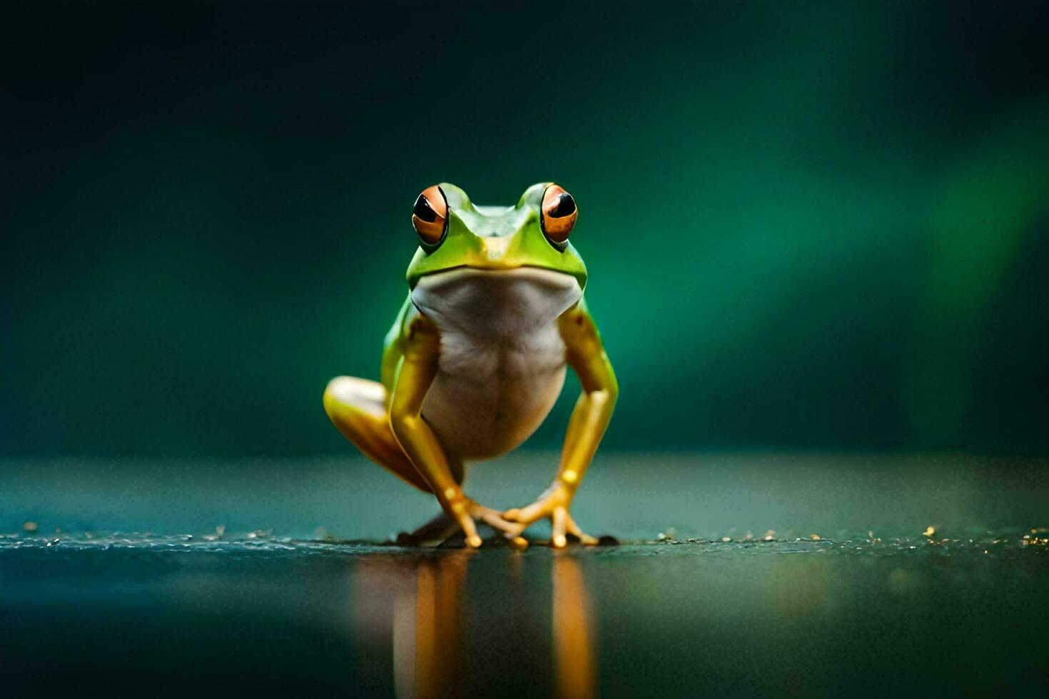 a frog is standing on its hind legs. AI-Generated photo