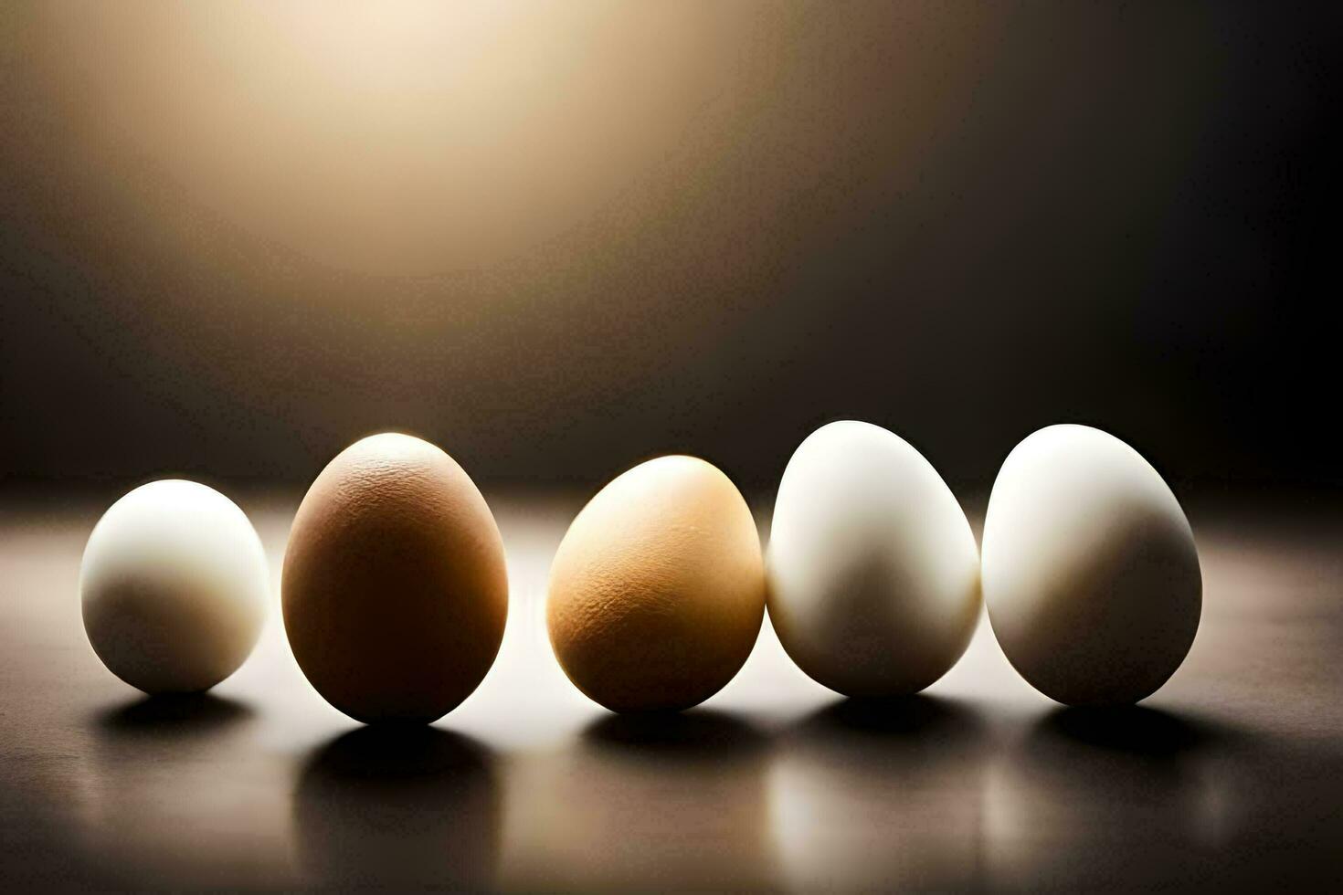 five eggs are lined up in a row. AI-Generated photo