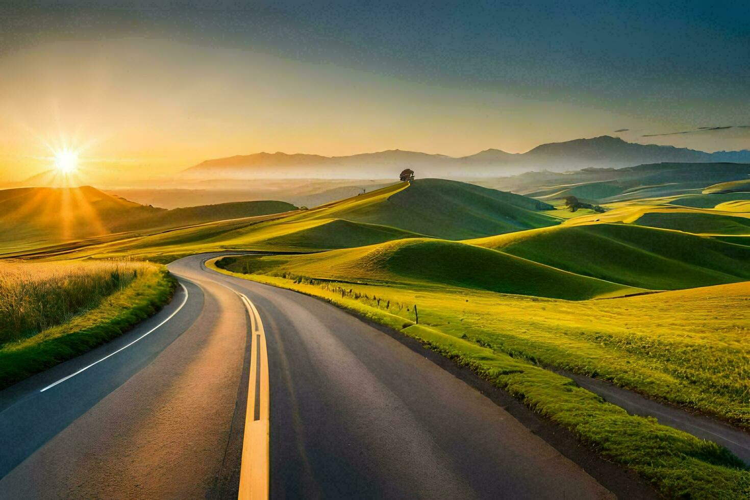 the road to the sunset. AI-Generated photo