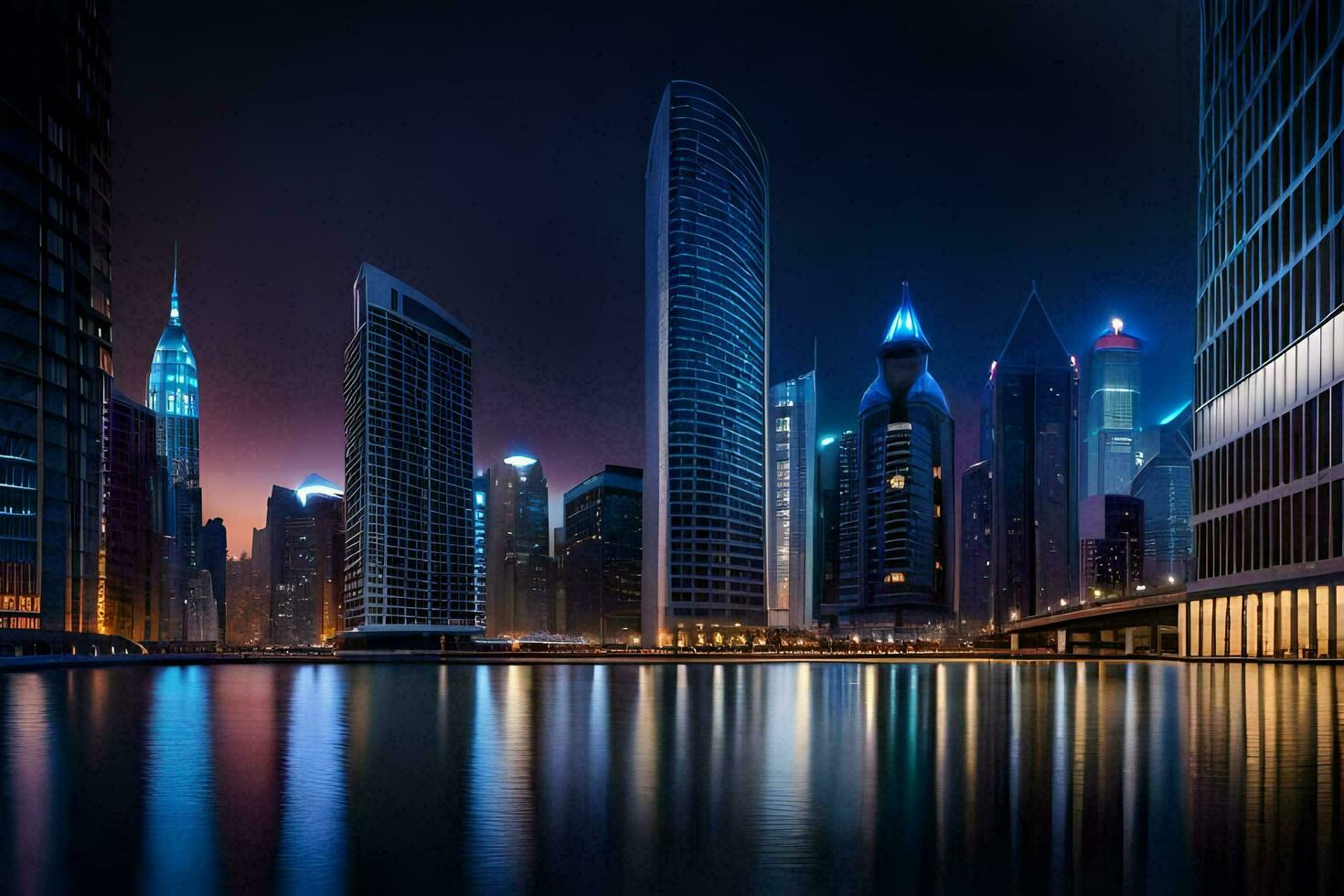 the city skyline at night in dubai. AI-Generated photo
