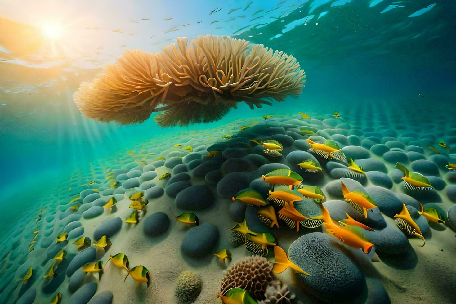 an underwater scene with coral and fish. AI-Generated photo