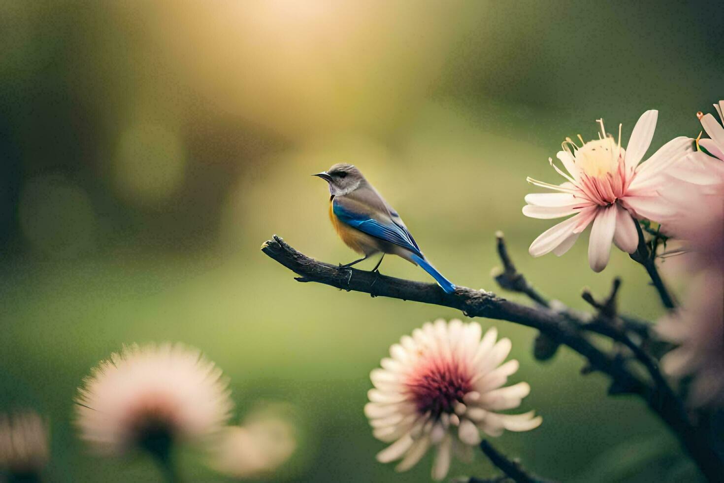 photo wallpaper the sun, flowers, bird, nature, the bird, the bird, the bird. AI-Generated