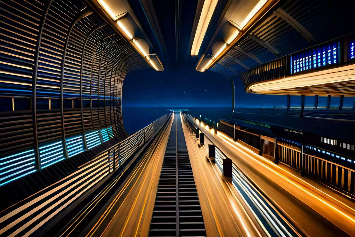 a long exposure photograph of a train track. AI-Generated photo