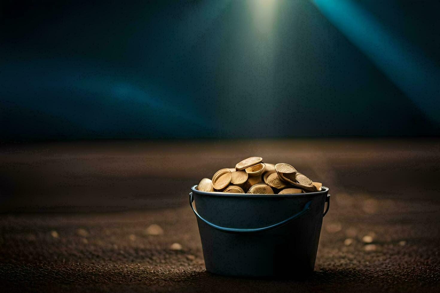 bucket of gold coins on the dark background. AI-Generated photo