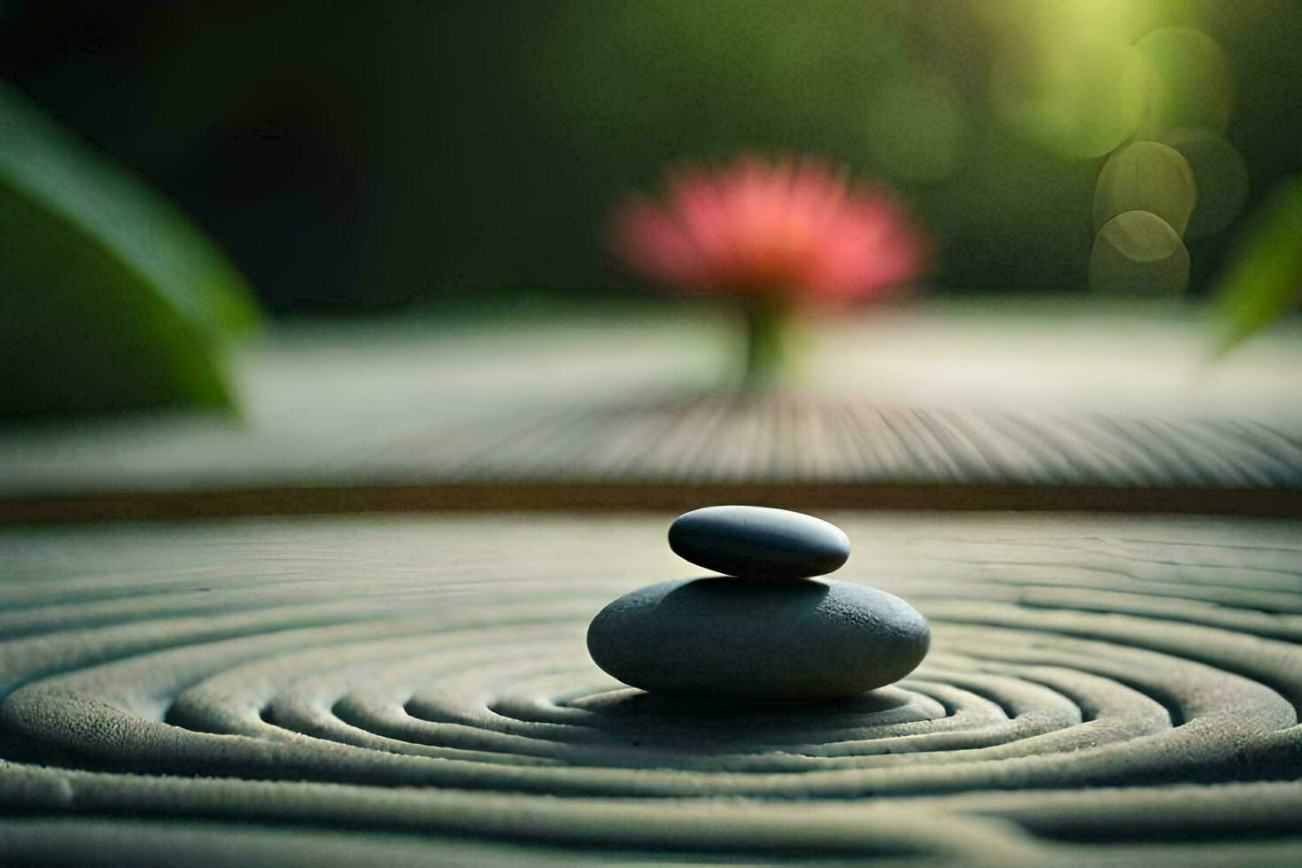 two stones on a circular stone table. AI-Generated photo