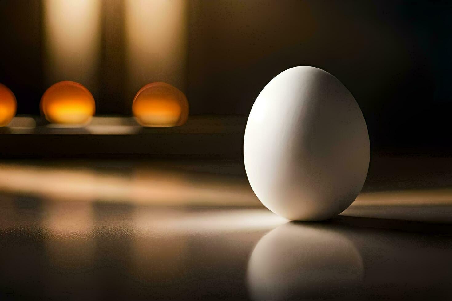 an egg sitting on a table in front of candles. AI-Generated photo