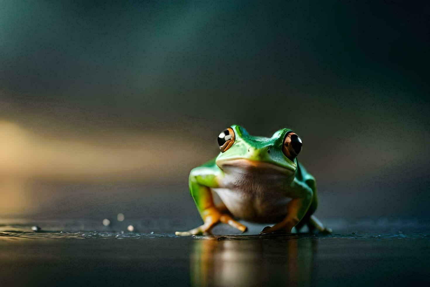 a frog is sitting on the ground with its eyes closed. AI-Generated photo