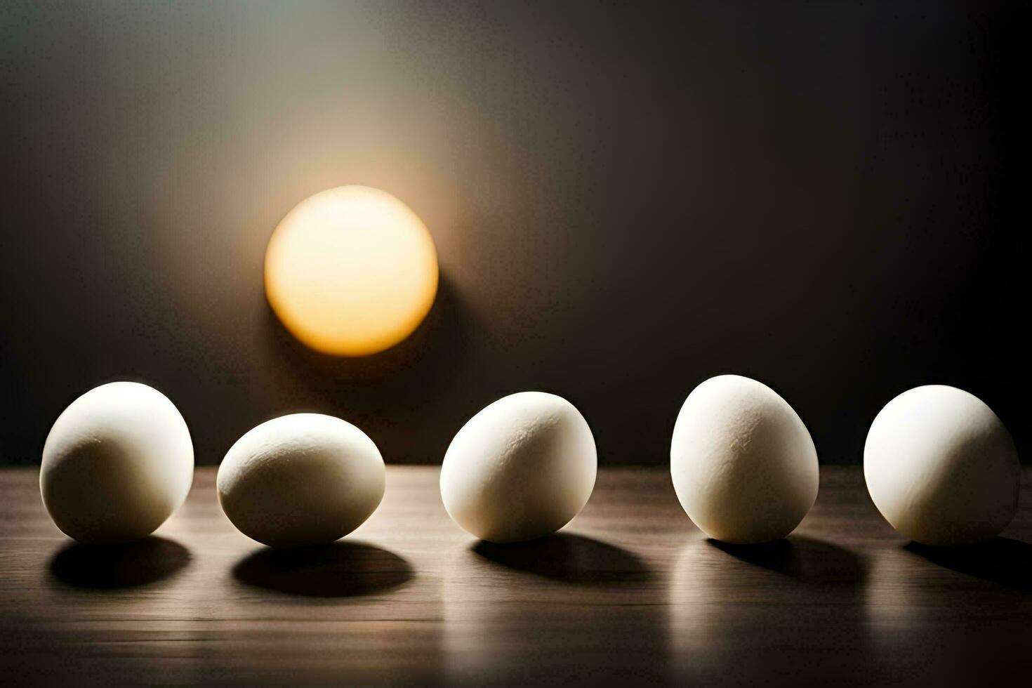 five eggs are lined up in a row. AI-Generated photo