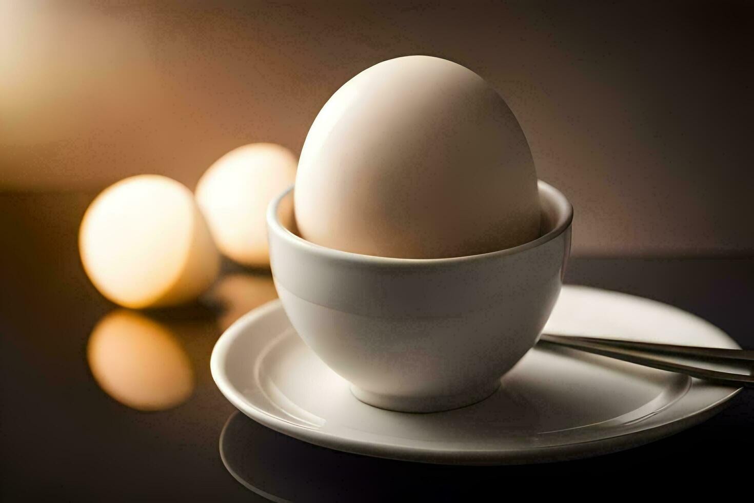 an egg in a cup on a table. AI-Generated photo