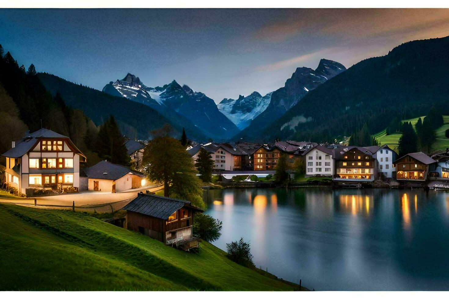 the village of altenmarkt in the alps at dusk. AI-Generated photo