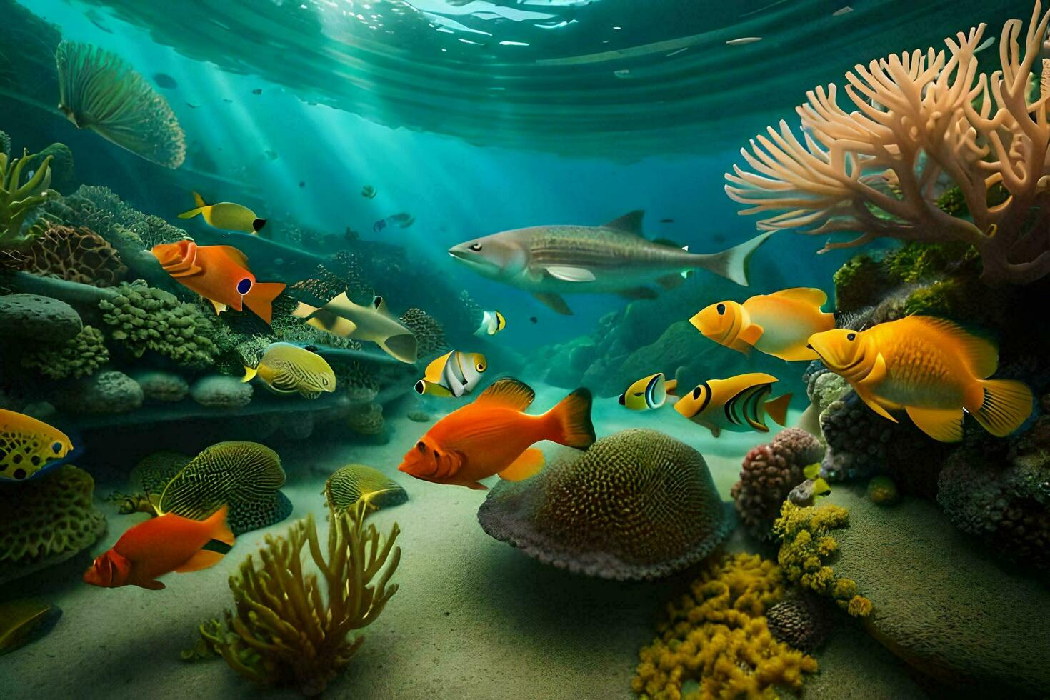 a coral reef with fish and other marine life. AI-Generated photo