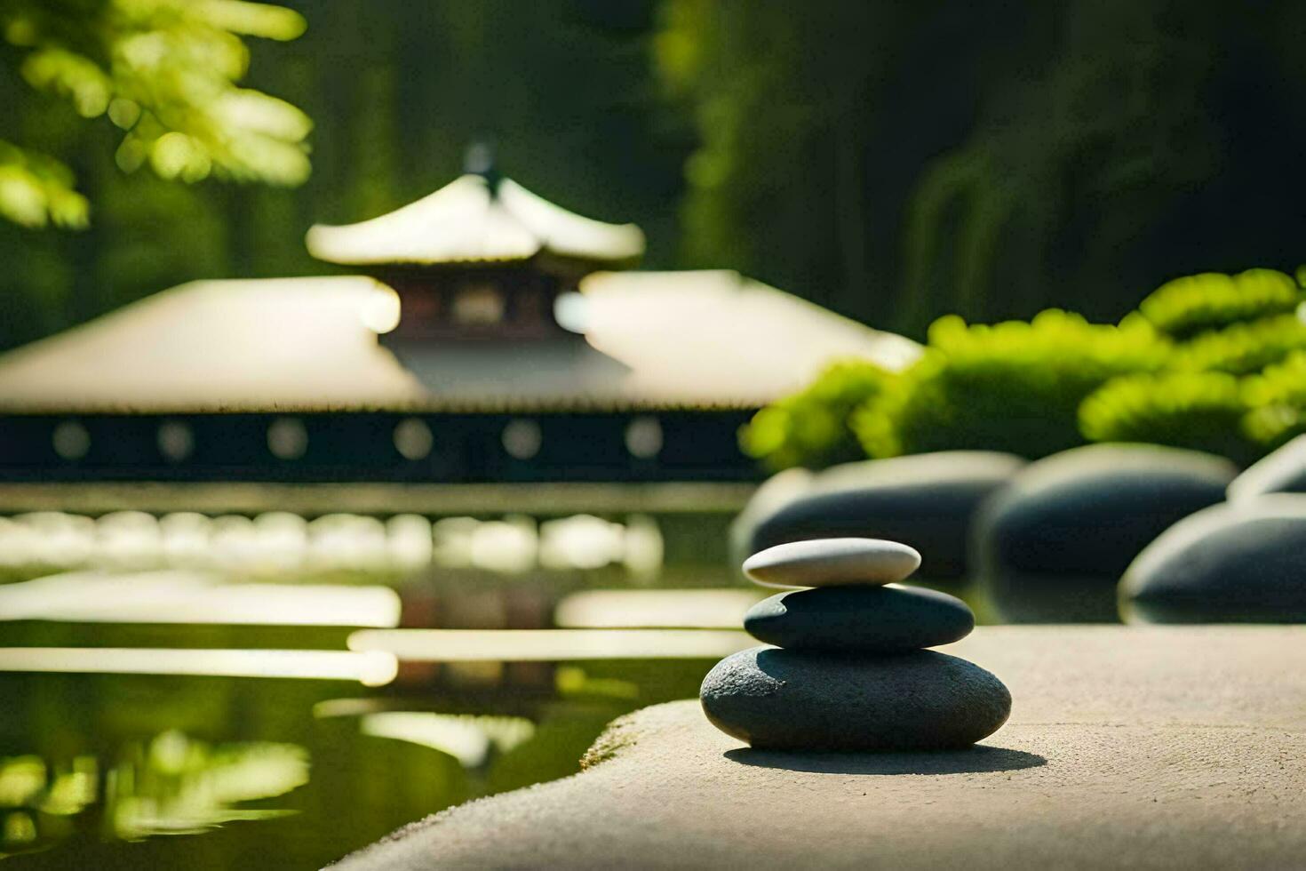 zen garden in the park. AI-Generated photo