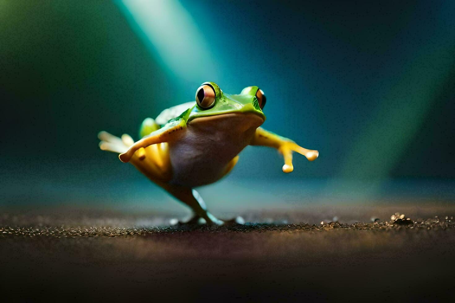 a frog is standing on its hind legs. AI-Generated photo