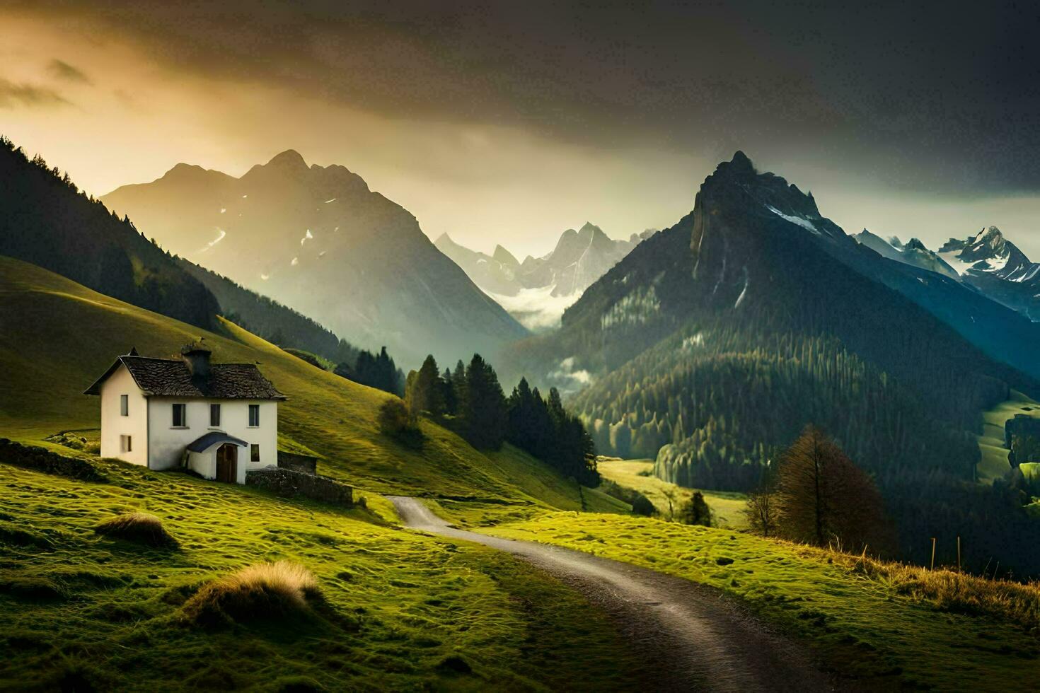 the house in the mountains. AI-Generated photo