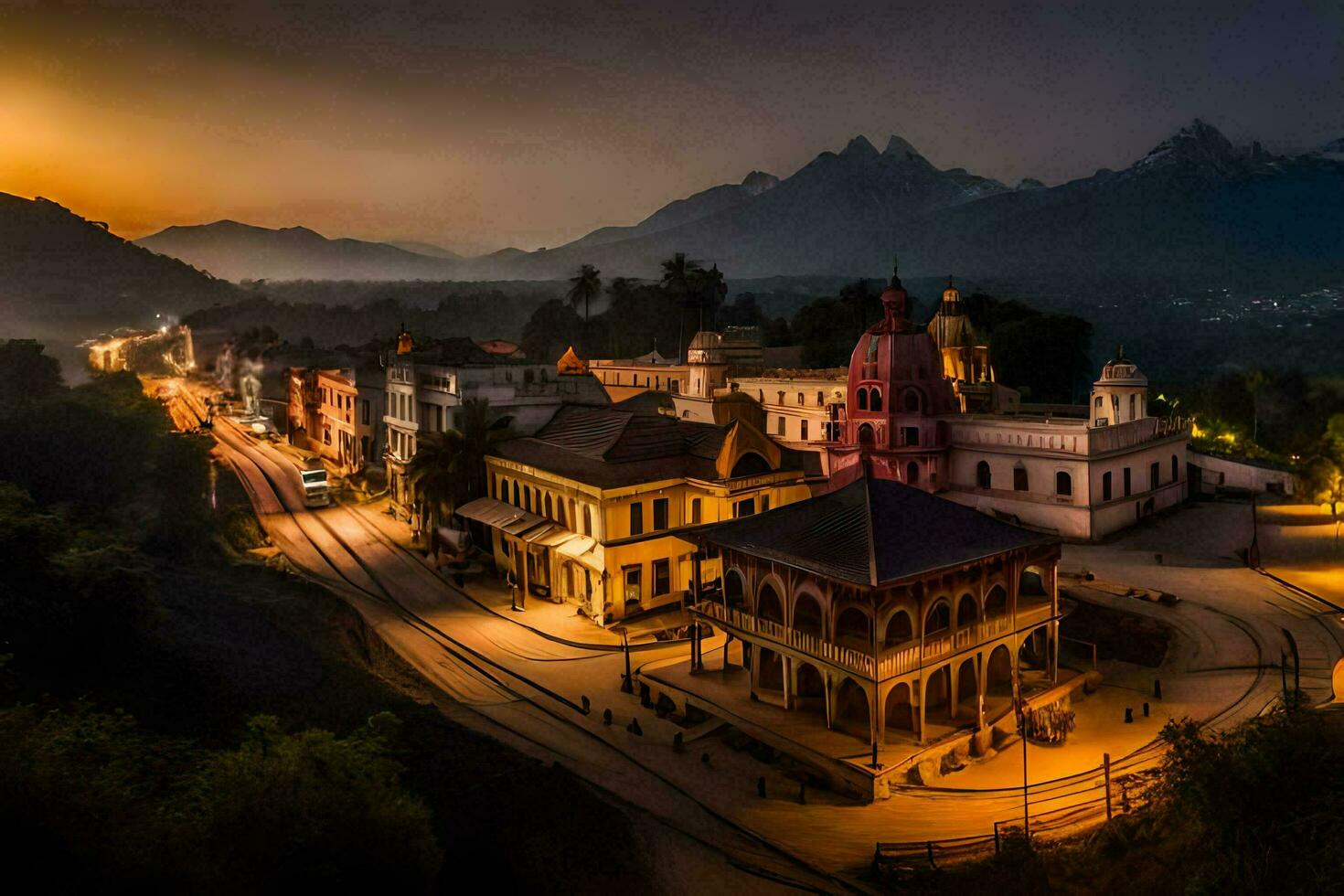 el pueblo de kathmandu a oscuridad. generado por ai foto