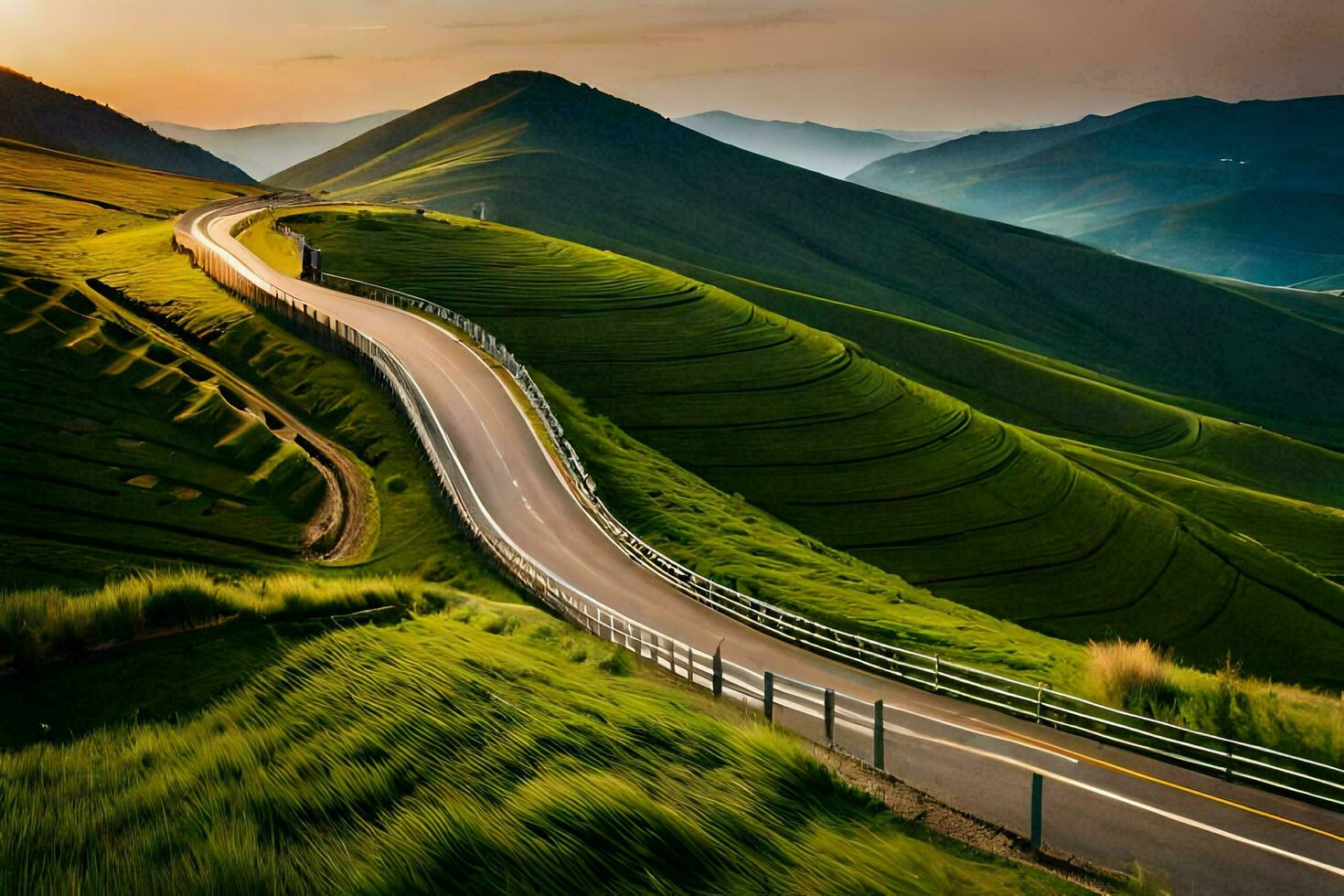 the road to the mountains. AI-Generated photo