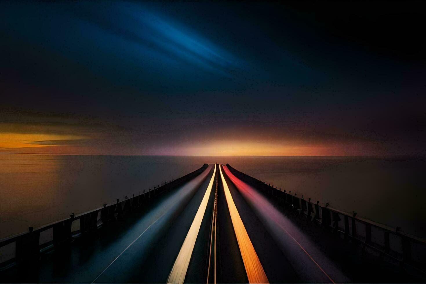 a long exposure photograph of a bridge over the ocean. AI-Generated photo