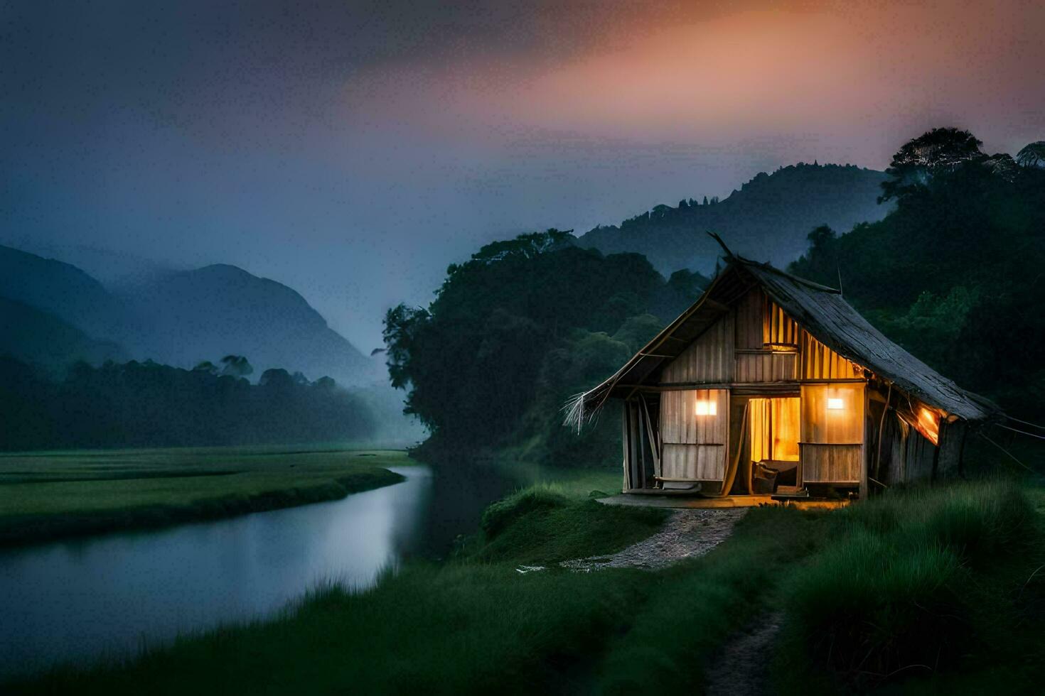 el casa por el río. generado por ai foto