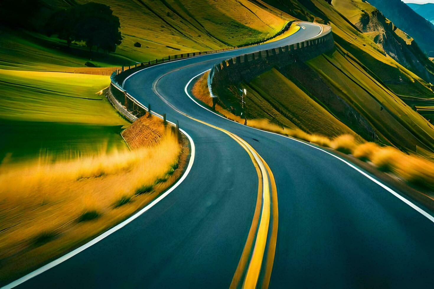 a long, winding road in the mountains. AI-Generated photo