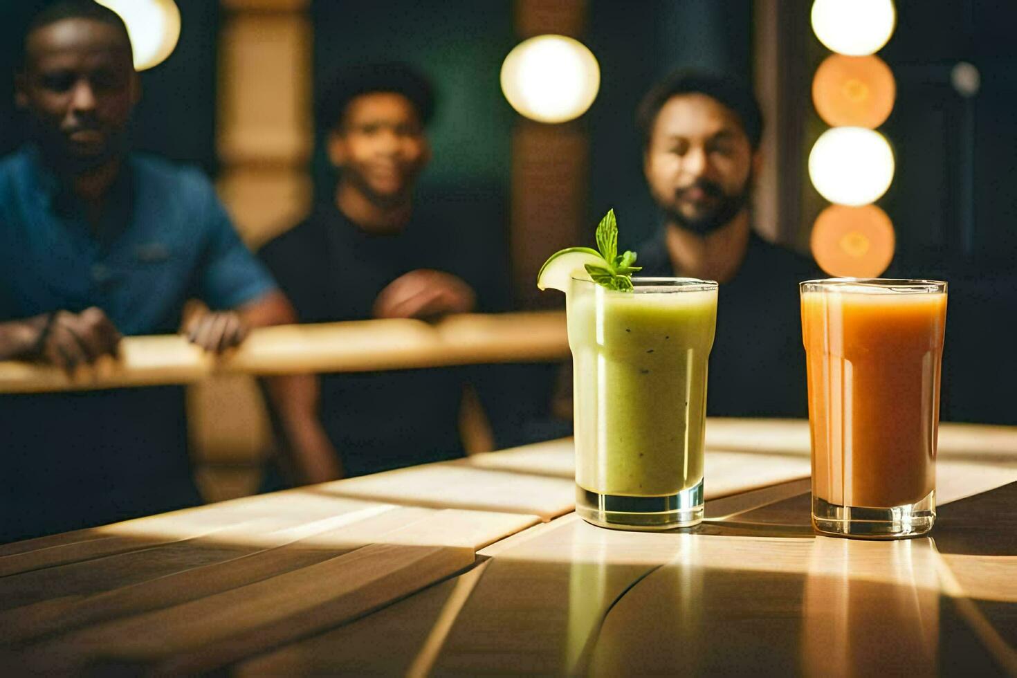 two people sitting at a bar with drinks. AI-Generated photo